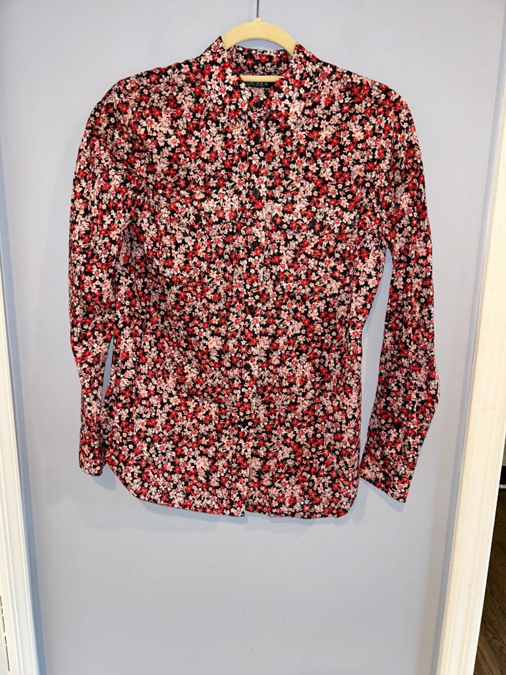 Lauren Ralph Lauren Women, Shirt Sz S, Red Floral, Cotton, Front Button